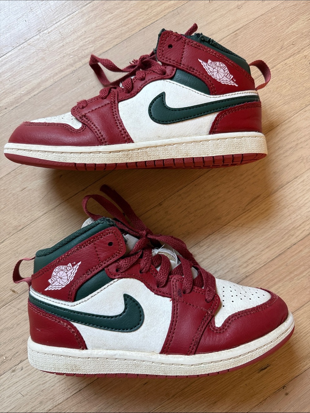 Jordan Kids Red, White & Dark Green Mid-Top Sneakers